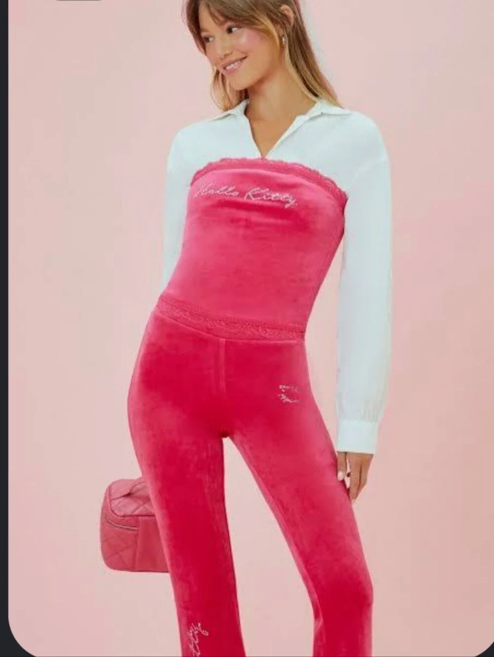 Forever 21 x Hello Kitty 50th Anniversary Pink Velour Track Set Size Small